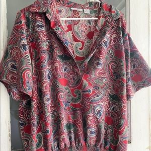 Red silky printed top